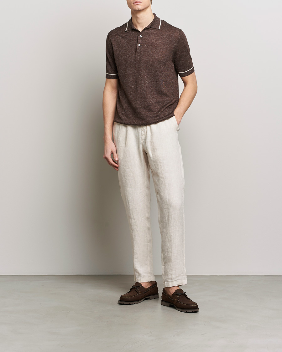 Homme | Polos | Altea | Linen/Cashmere Contrast Polo Dark Brown