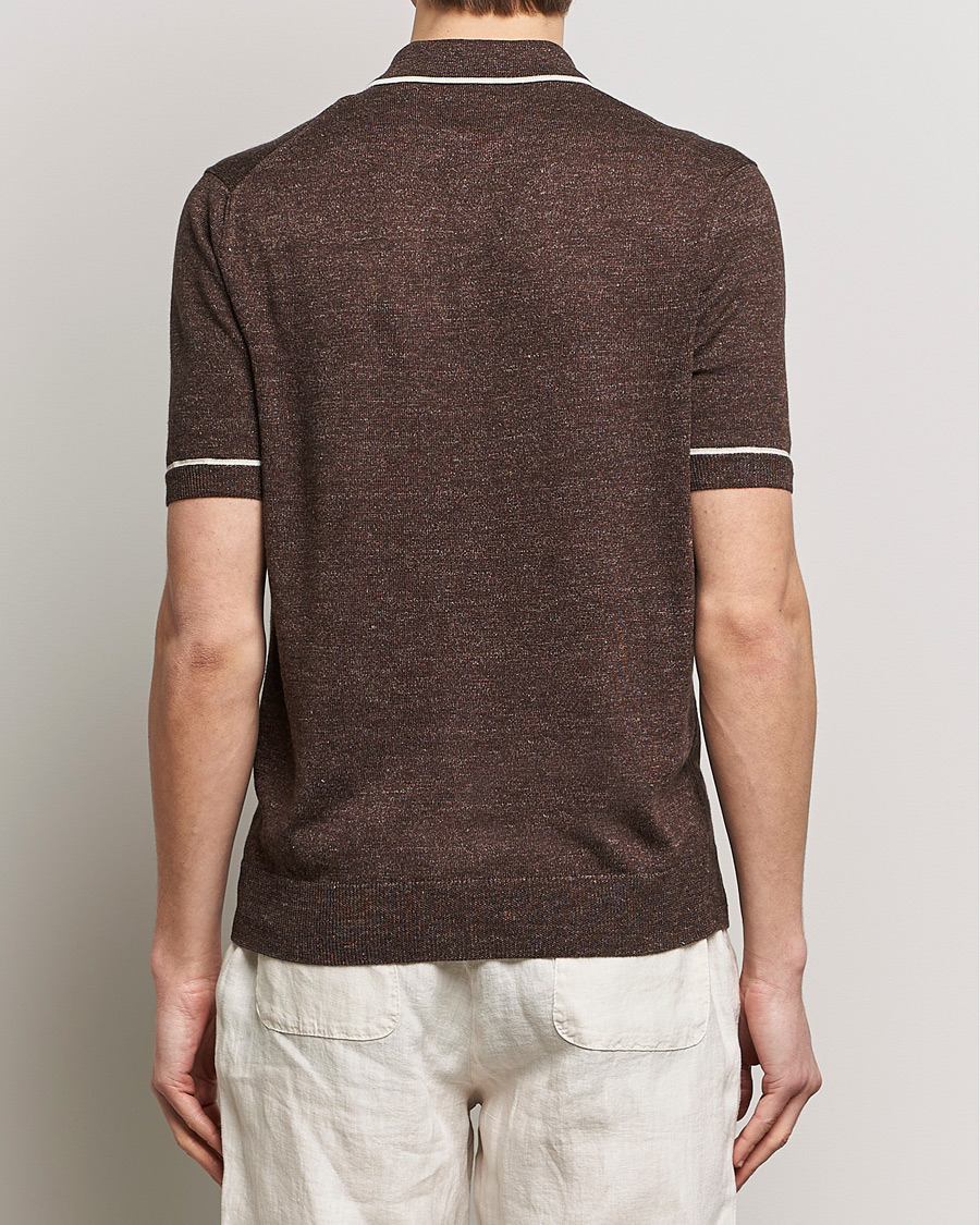 Homme | Polos | Altea | Linen/Cashmere Contrast Polo Dark Brown