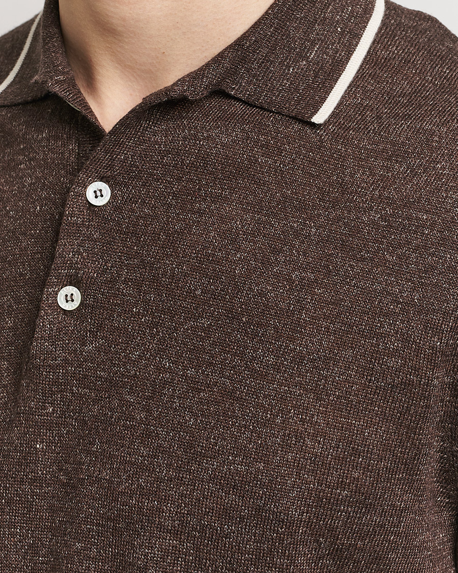 Homme | Polos | Altea | Linen/Cashmere Contrast Polo Dark Brown