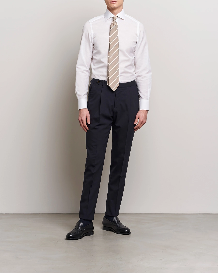 Homme | Chemises D'Affaires | Finamore Napoli | Milano Slim Linen Dress Shirt White