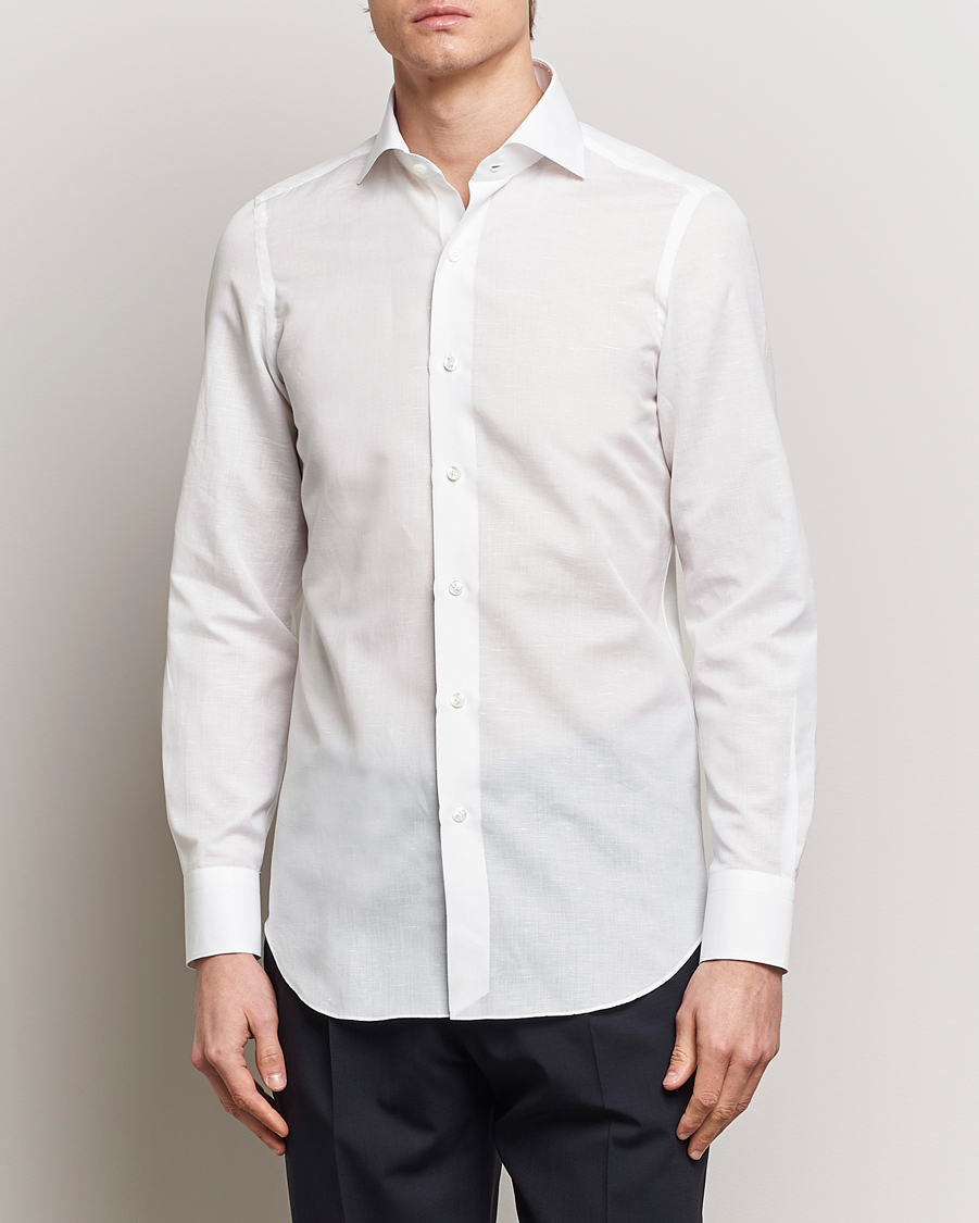 Homme | Chemises | Finamore Napoli | Milano Slim Linen Dress Shirt White