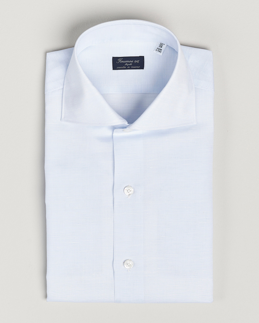 Homme | Chemises | Finamore Napoli | Milano Slim Cotton/Linen Shirt Light Blue