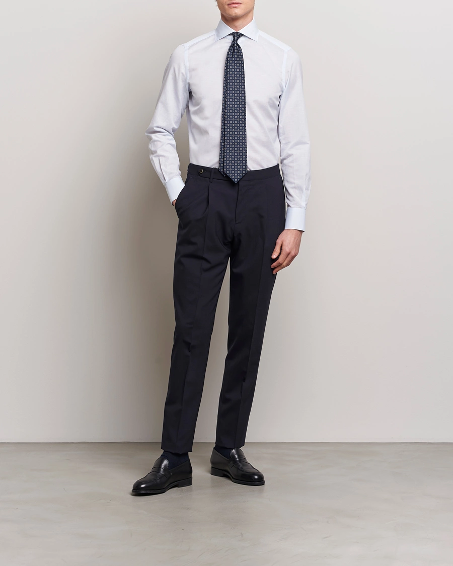 Homme | Chemises D'Affaires | Finamore Napoli | Milano Slim Linen Dress Shirt Light Blue