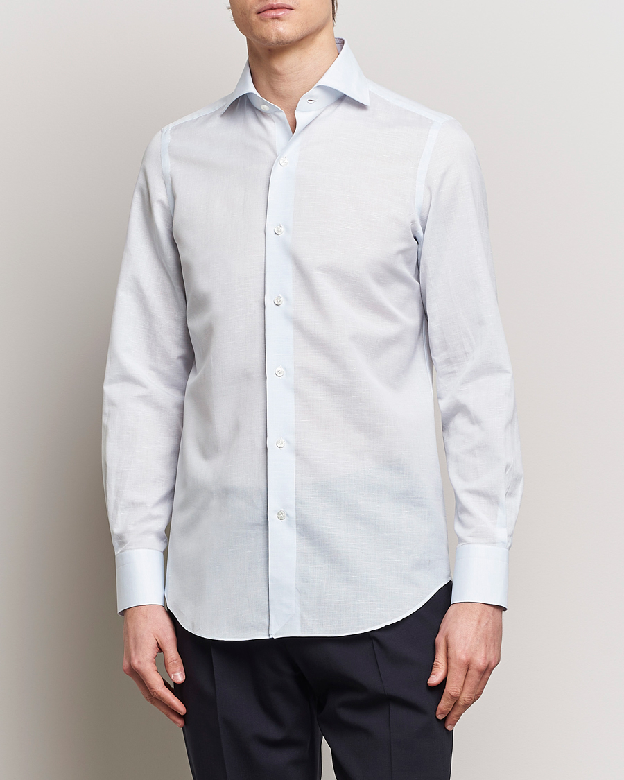 Homme | Chemises | Finamore Napoli | Milano Slim Cotton/Linen Shirt Light Blue