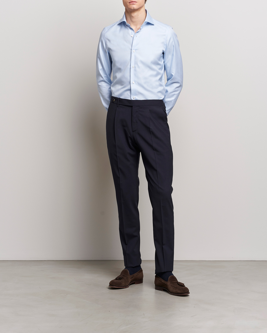 Homme | Chemises D'Affaires | Finamore Napoli | Milano Slim Royal Oxford Shirt Light Blue