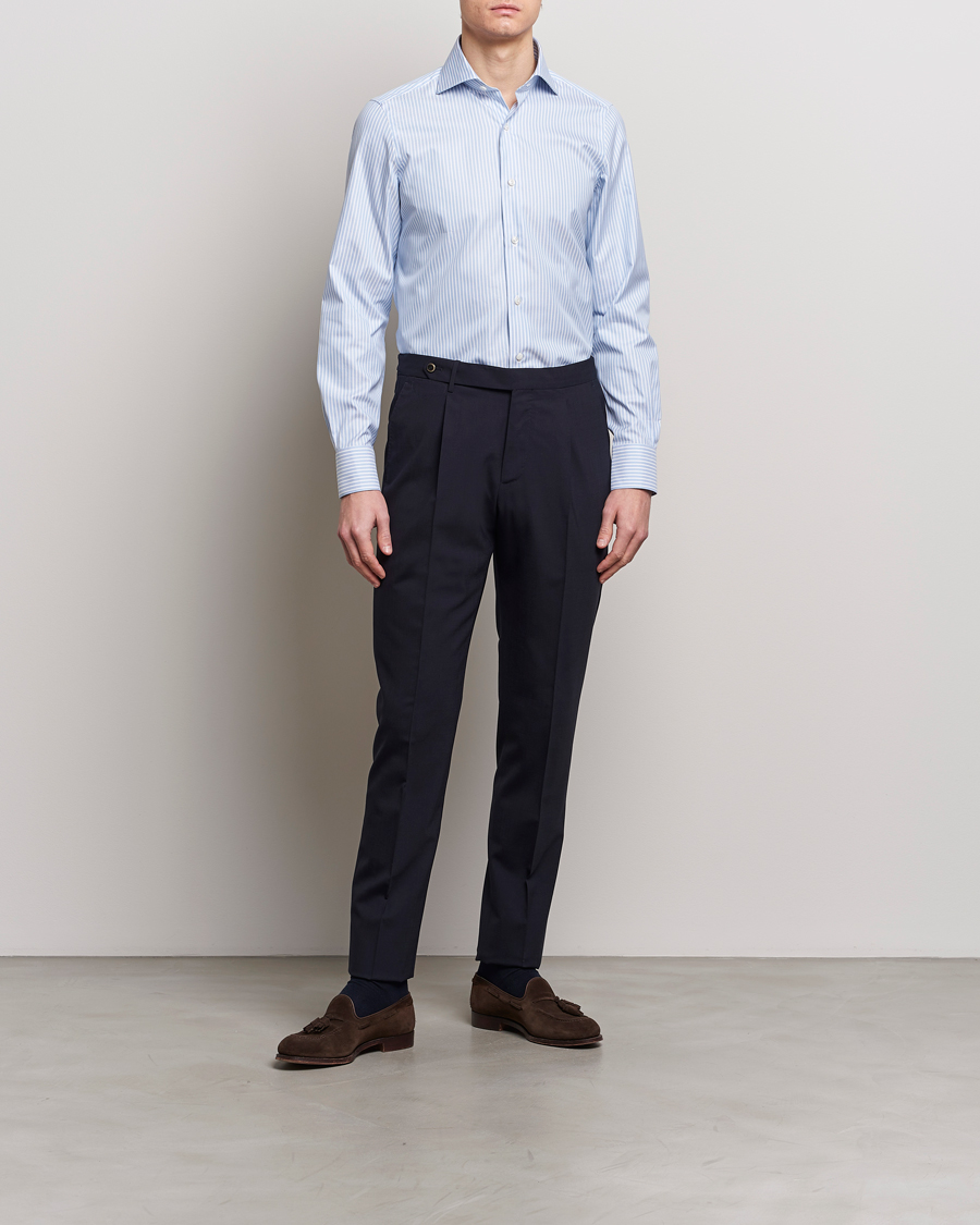 Homme |  | Finamore Napoli | Milano Slim Royal Oxford Shirt Blue Stripe