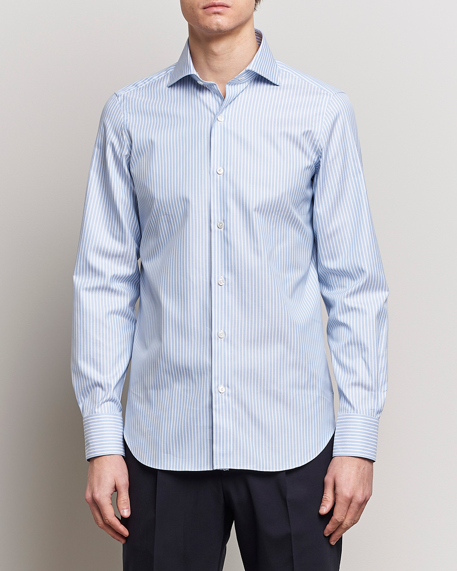 Homme | Chemises | Finamore Napoli | Milano Slim Royal Oxford Shirt Blue Stripe