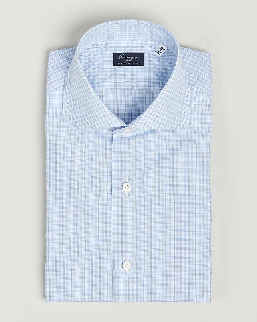 Homme | Chemises | Finamore Napoli | Milano Slim Checked Dress Shirt Light Blue