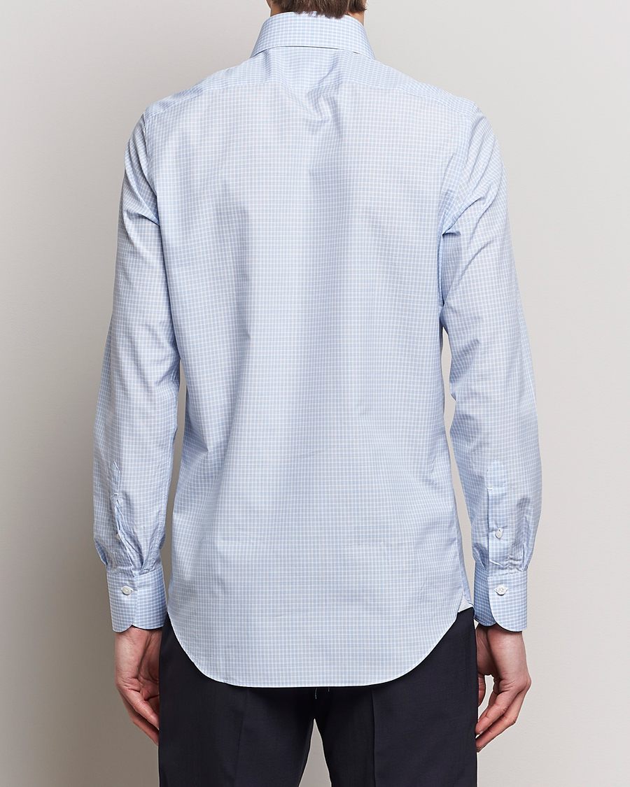 Homme | Chemises | Finamore Napoli | Milano Slim Checked Dress Shirt Light Blue