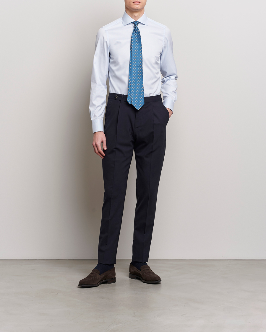 Homme | Chemises D'Affaires | Finamore Napoli | Milano Slim Structured Dress Shirt Light Blue