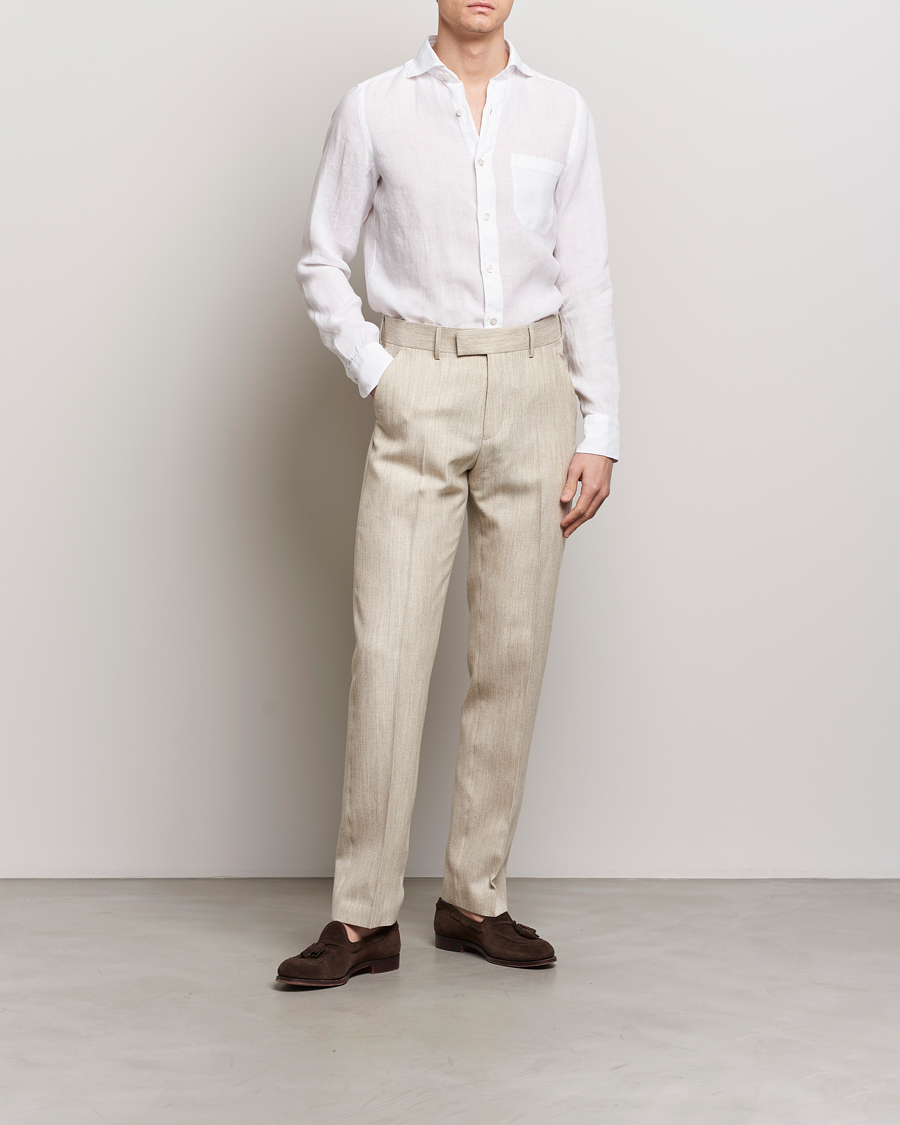 Homme | Chemises | Finamore Napoli | Gaeta Linen Pocket Shirt White