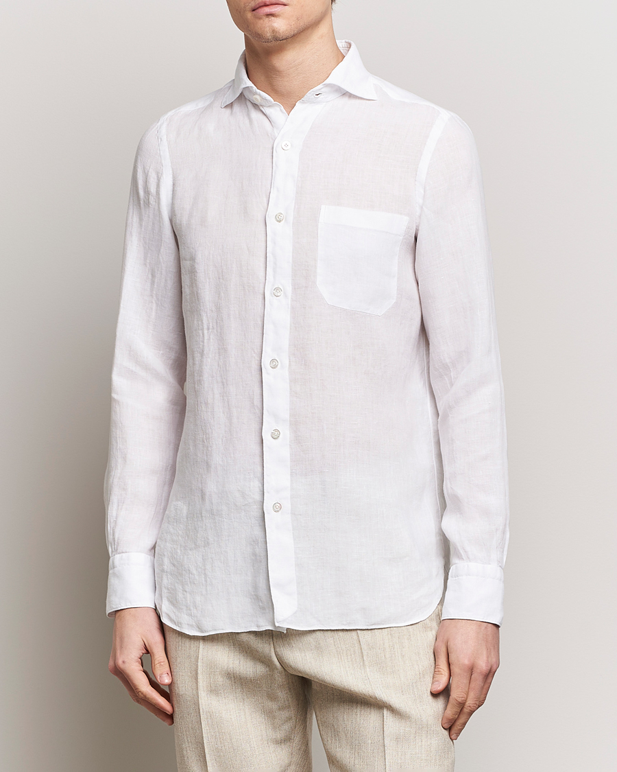 Homme | Chemises En Lin | Finamore Napoli | Gaeta Linen Pocket Shirt White