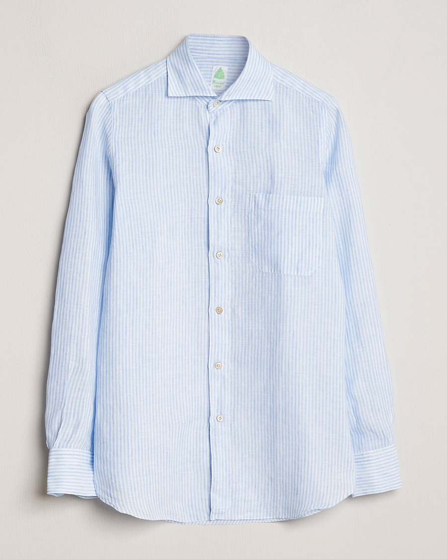 Homme | Chemises | Finamore Napoli | Gaeta Striped Linen Pocket Shirt Light Blue