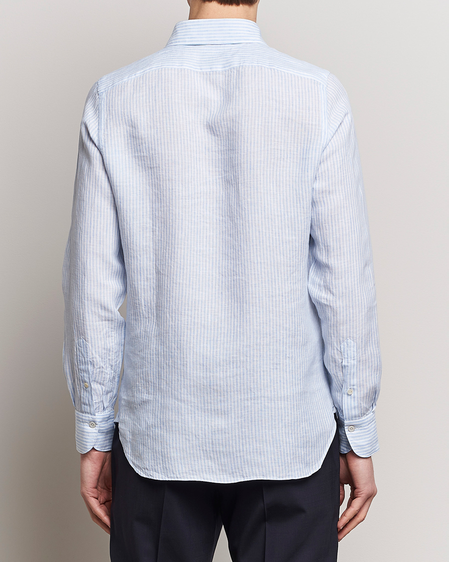 Homme | Chemises | Finamore Napoli | Gaeta Striped Linen Pocket Shirt Light Blue