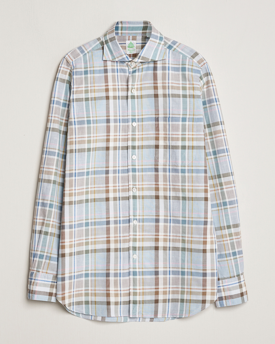 Homme | Chemises | Finamore Napoli | Gaeta Cotton/Linen Pocket Shirt Beige Check