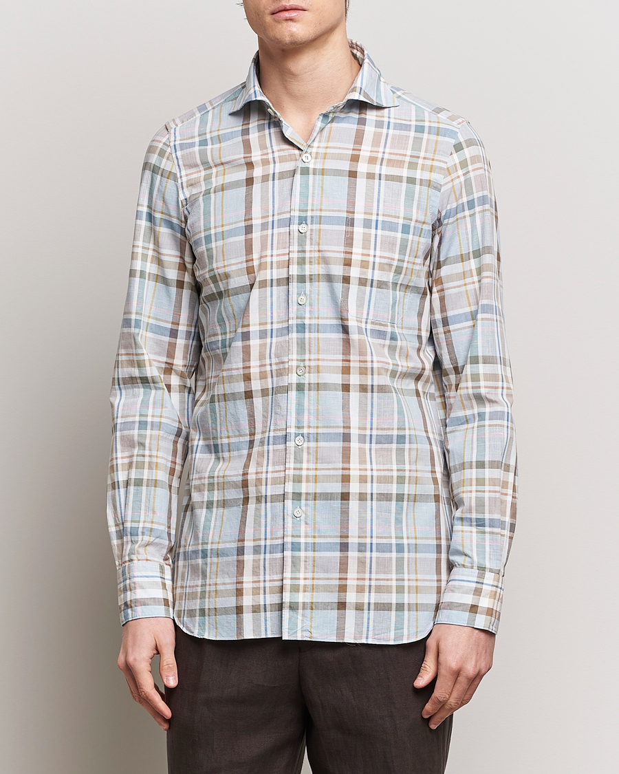 Homme | Chemises En Lin | Finamore Napoli | Gaeta Cotton/Linen Pocket Shirt Beige Check