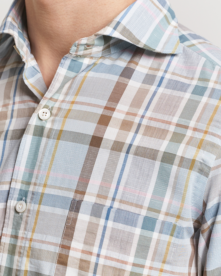 Homme | Chemises | Finamore Napoli | Gaeta Cotton/Linen Pocket Shirt Beige Check