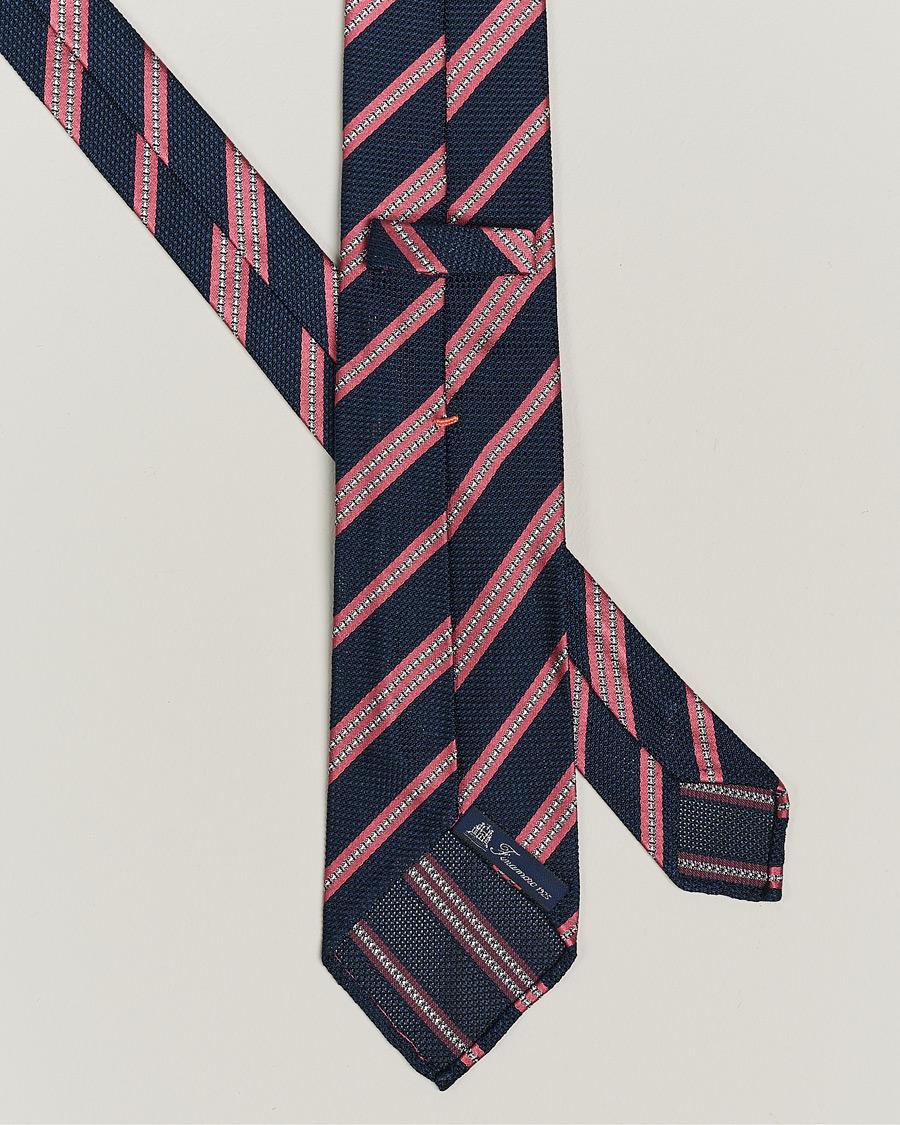 Homme | Finamore Napoli Jacquard Regimental Stripe Silk Tie Navy/Red | Finamore Napoli | Jacquard Regimental Stripe Silk Tie Navy/Red