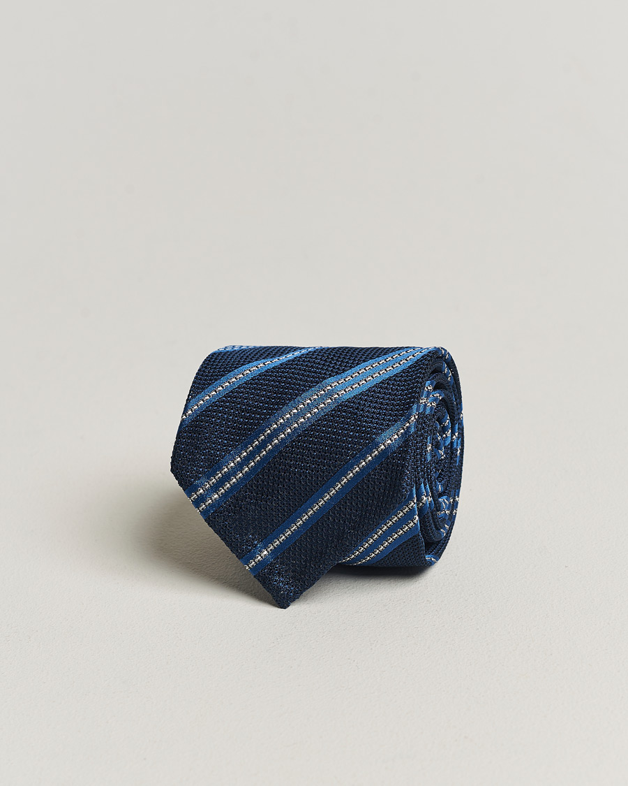 Homme | Finamore Napoli Jacquard Regimental Stripe Silk Tie Navy/Blue | Finamore Napoli | Jacquard Regimental Stripe Silk Tie Navy/Blue