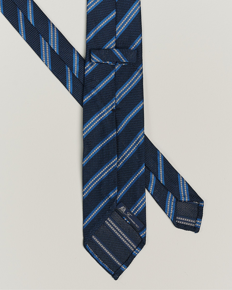 Homme | Finamore Napoli Jacquard Regimental Stripe Silk Tie Navy/Blue | Finamore Napoli | Jacquard Regimental Stripe Silk Tie Navy/Blue