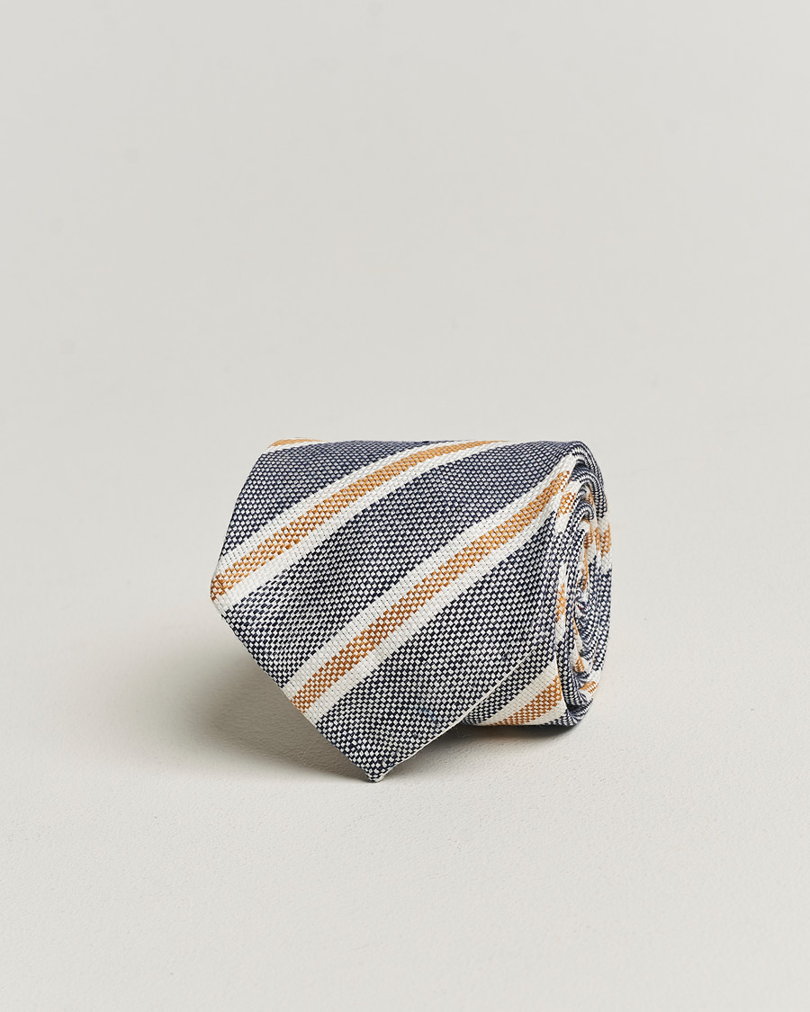 Homme | Finamore Napoli Regimental Stripe Linen Tie Navy/Beige | Finamore Napoli | Regimental Stripe Linen Tie Navy/Beige