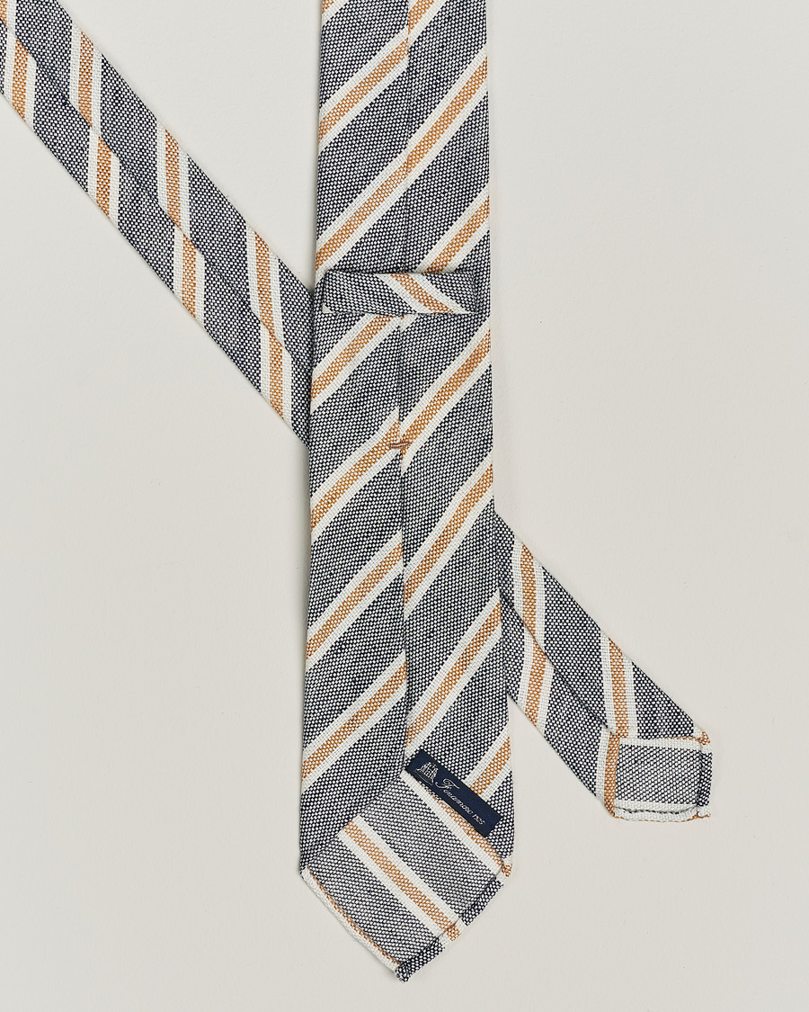 Homme | Finamore Napoli Regimental Stripe Linen Tie Navy/Beige | Finamore Napoli | Regimental Stripe Linen Tie Navy/Beige