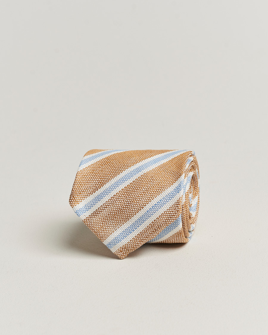 Homme | Finamore Napoli Regimental Stripe Linen Tie Beige/Blue | Finamore Napoli | Regimental Stripe Linen Tie Beige/Blue