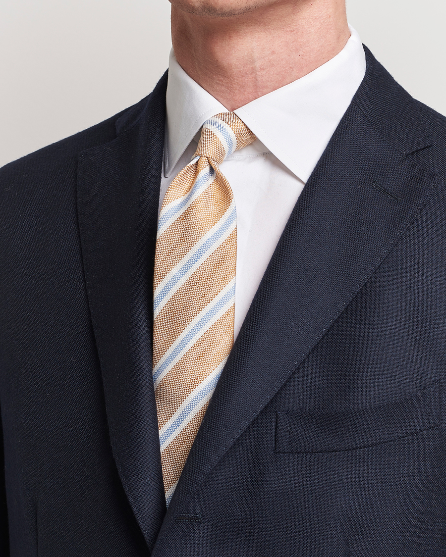Homme | Italian Department | Finamore Napoli | Regimental Stripe Linen Tie Beige/Blue