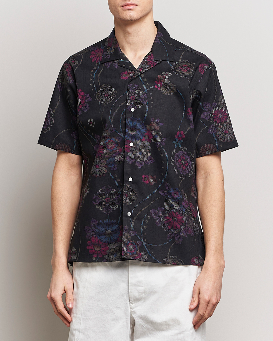 Homme |  | Gitman Vintage | Japanese Floral Jacquard Camp Shirt Black
