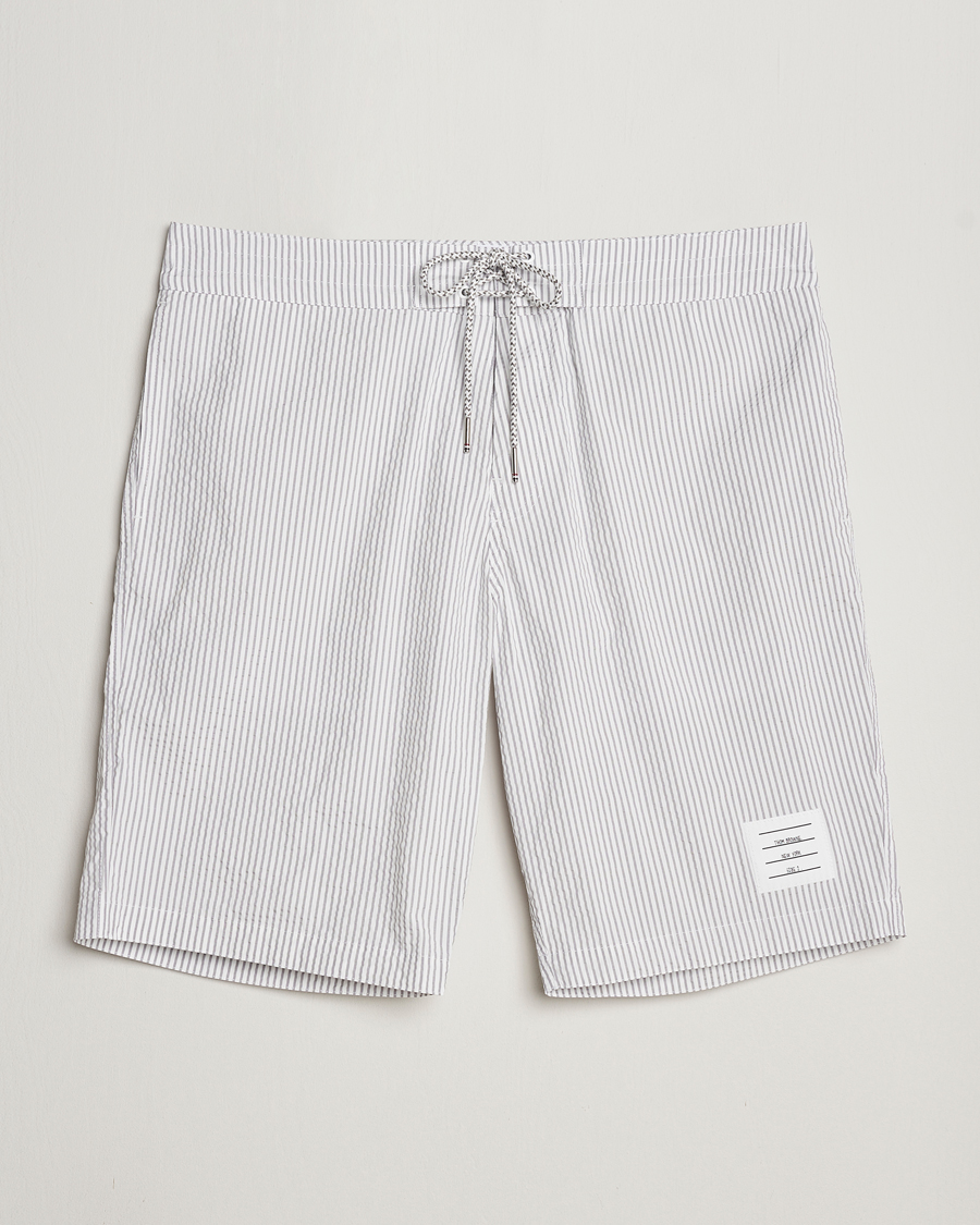 Homme | Shorts | Thom Browne | Seersucker Drawstring Board Shorts Light Grey