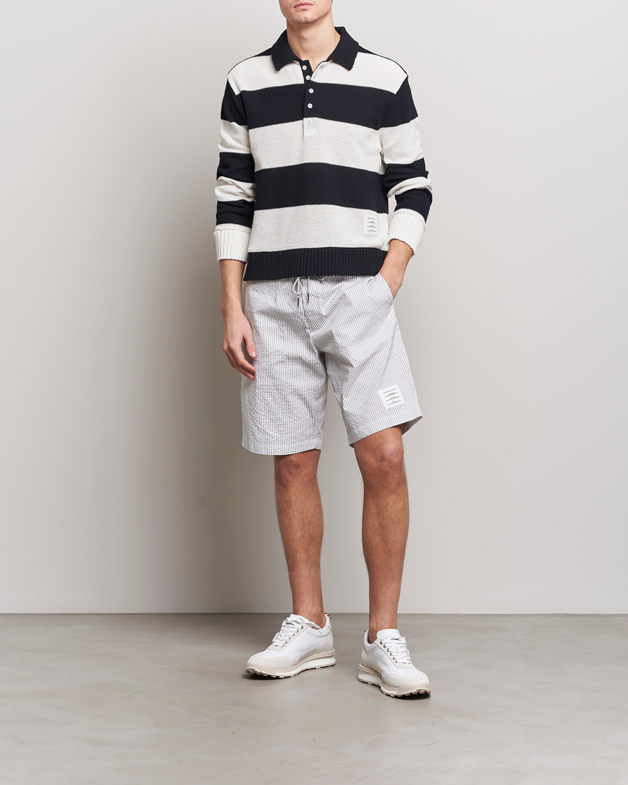 Homme | Shorts | Thom Browne | Seersucker Drawstring Board Shorts Light Grey