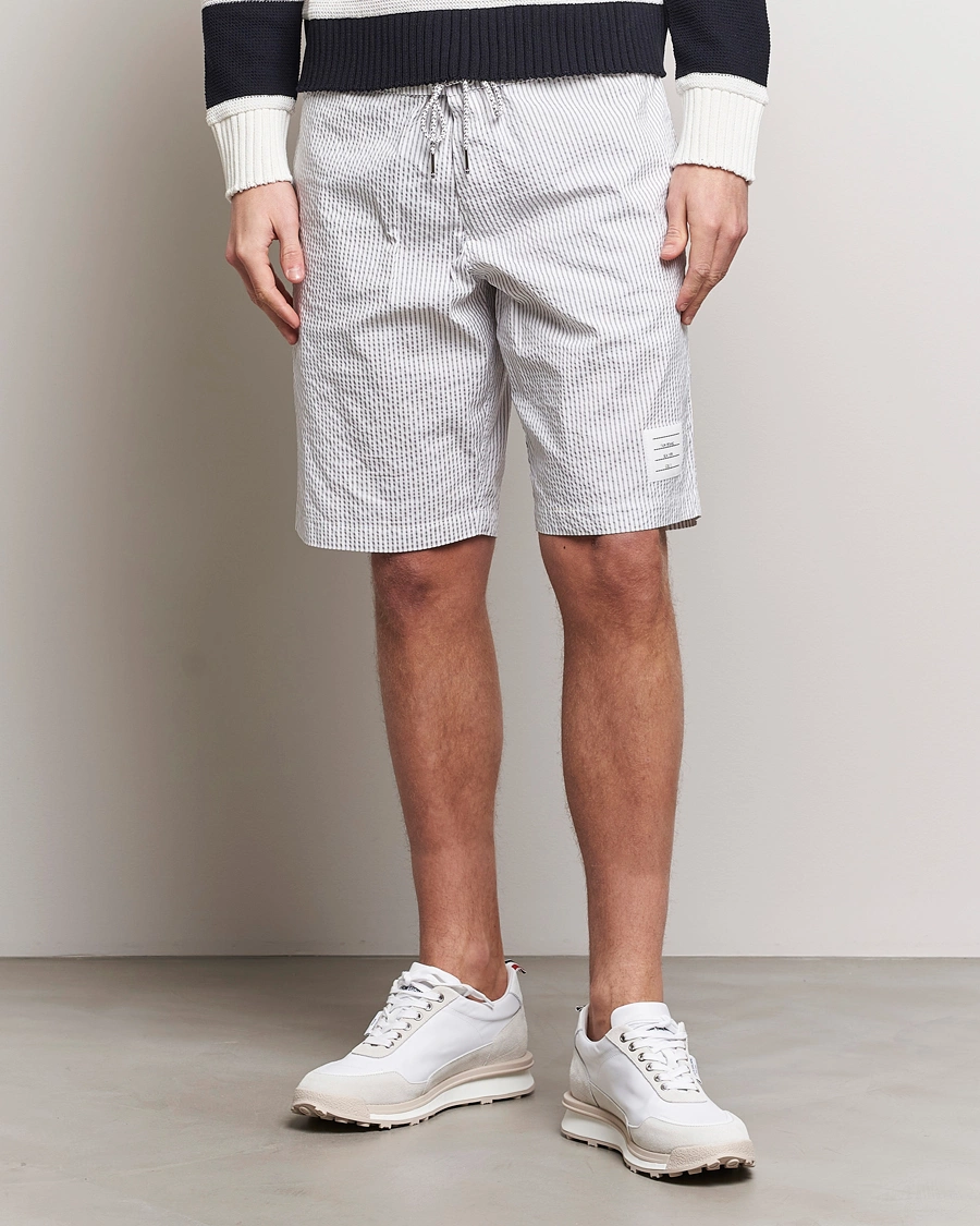 Homme | Shorts À Cordon De Serrage | Thom Browne | Seersucker Drawstring Board Shorts Light Grey