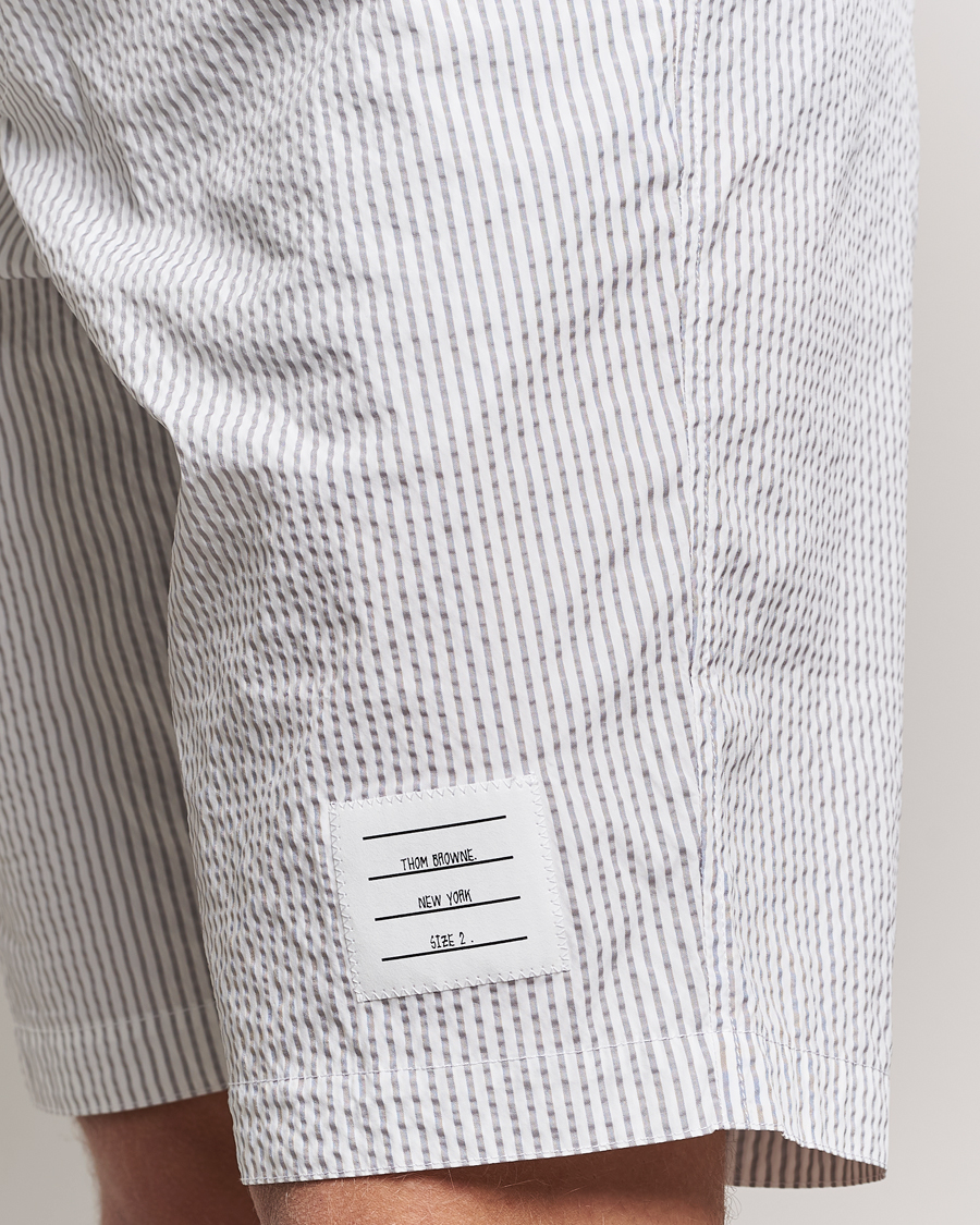 Homme | Shorts | Thom Browne | Seersucker Drawstring Board Shorts Light Grey
