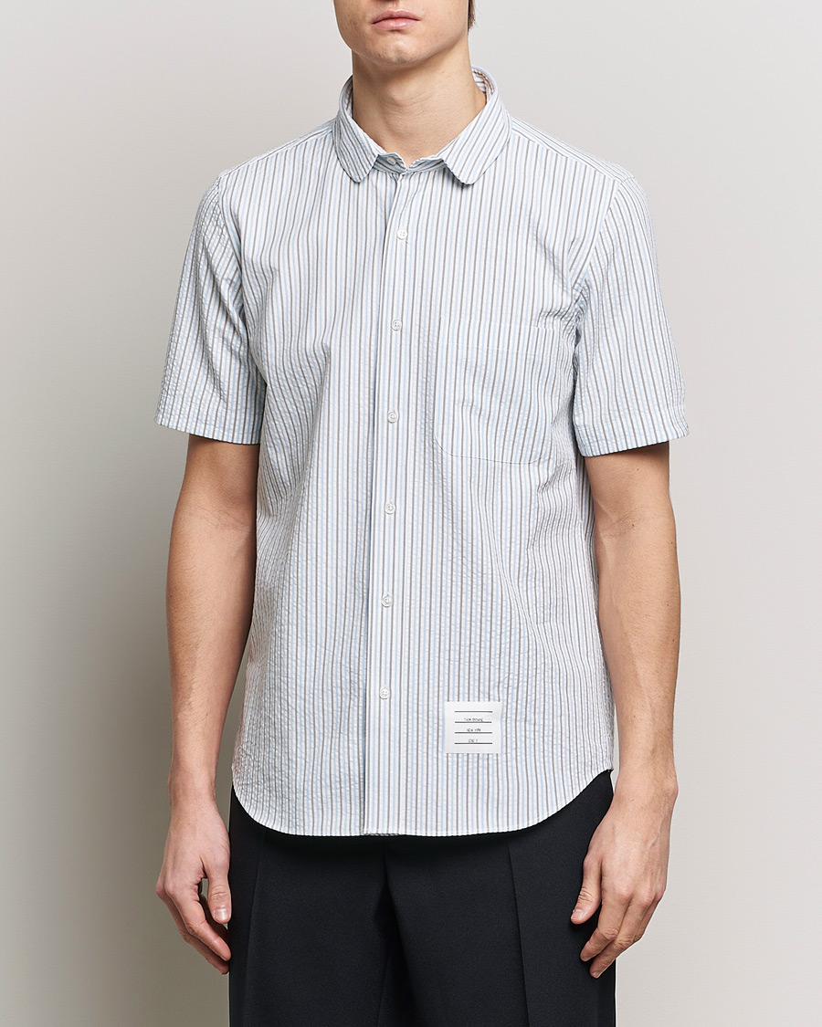 Homme | Chemises À Manches Courtes | Thom Browne | Short Sleeve Seersucker Shirt Light Blue