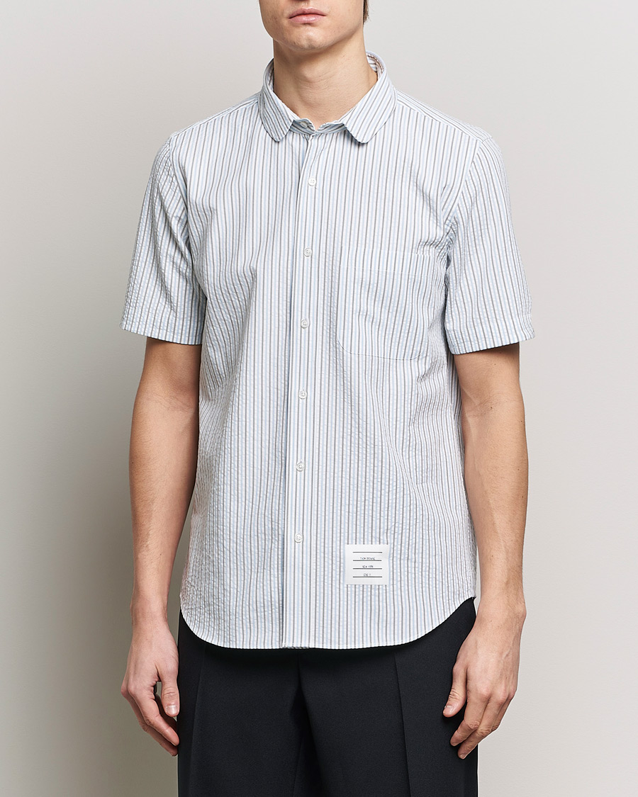 Homme | Chemises | Thom Browne | Short Sleeve Seersucker Shirt Light Blue