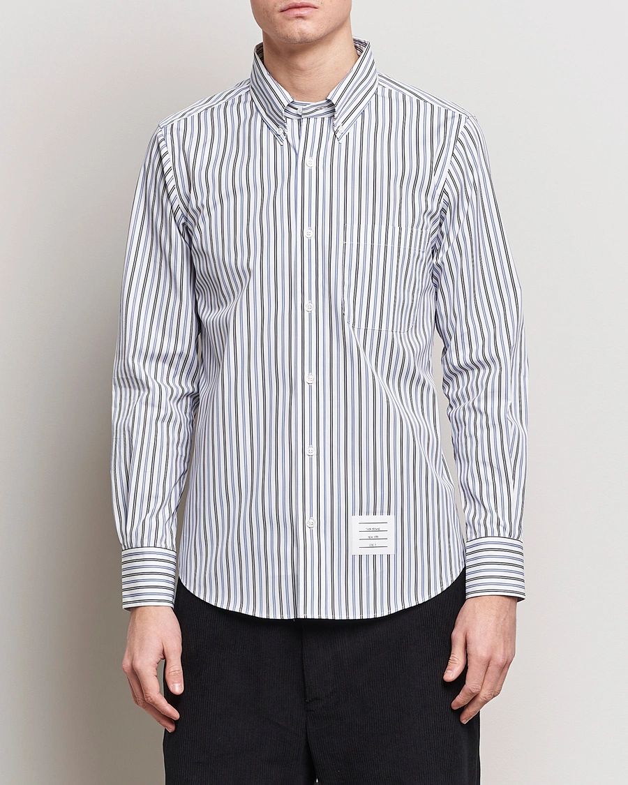 Homme | Thom Browne | Thom Browne | Button Down Poplin Shirt Navy Stripes