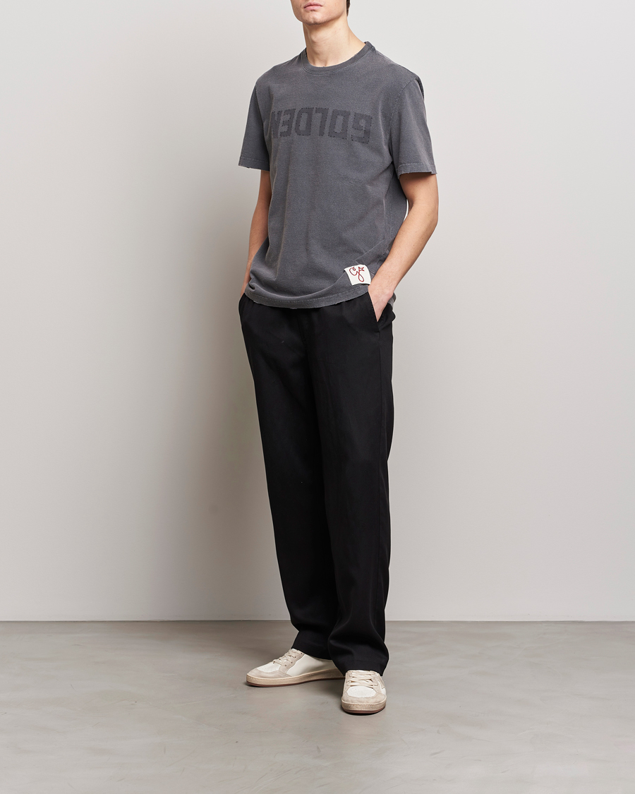 Homme | T-shirts | Golden Goose | Deluxe Brand Distressed Cotton Logo T-Shirt Anthracite
