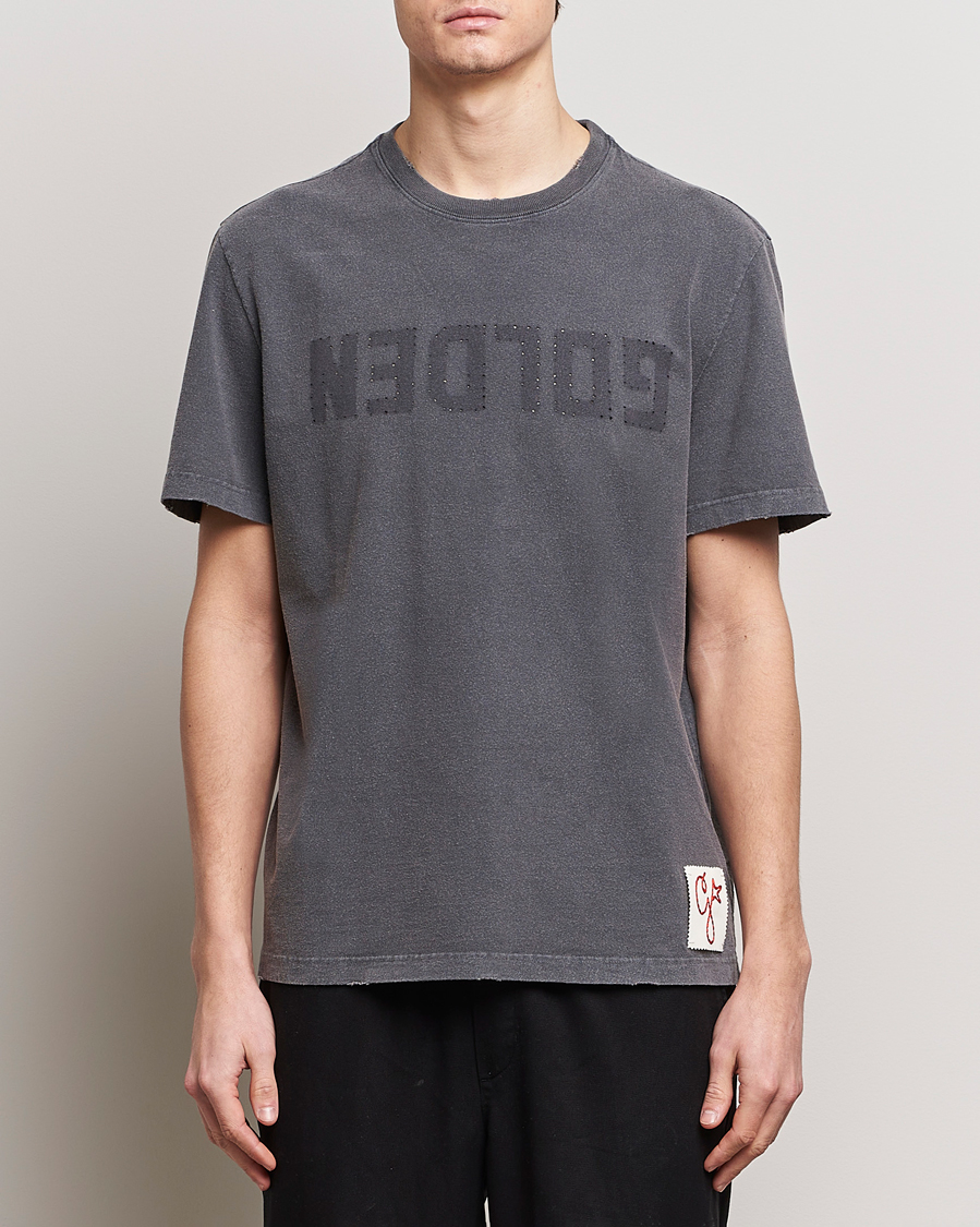 Homme | T-shirts | Golden Goose | Deluxe Brand Distressed Cotton Logo T-Shirt Anthracite