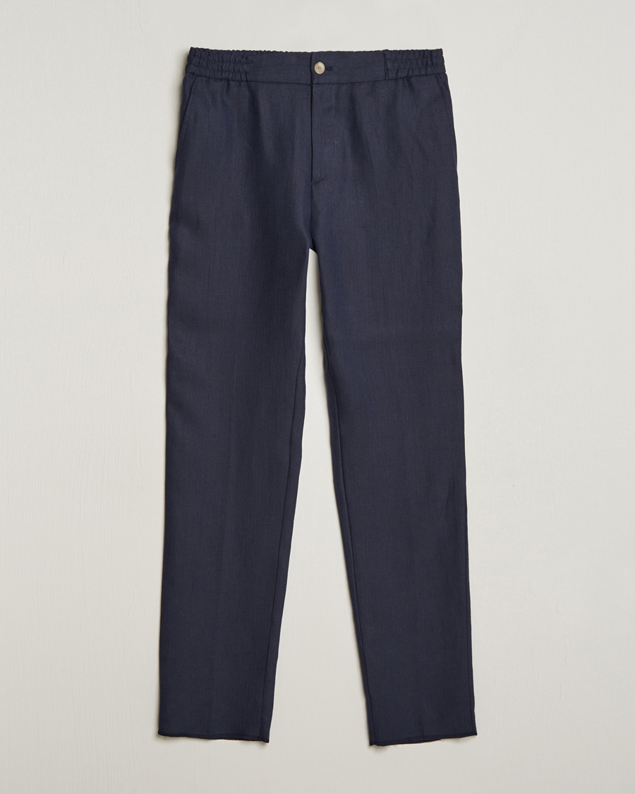Homme | Pantalons | Etro | Linen Drawstring Trousers Navy