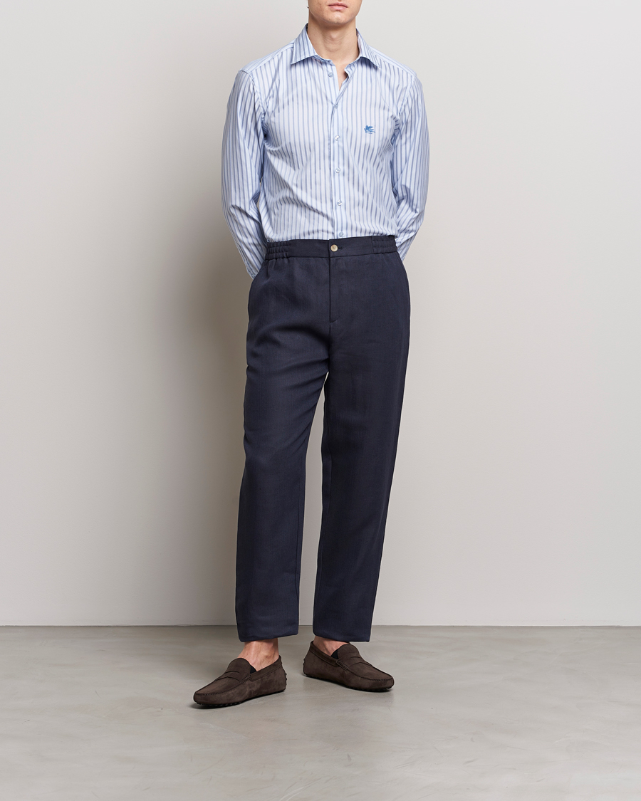 Homme | Pantalons | Etro | Linen Drawstring Trousers Navy