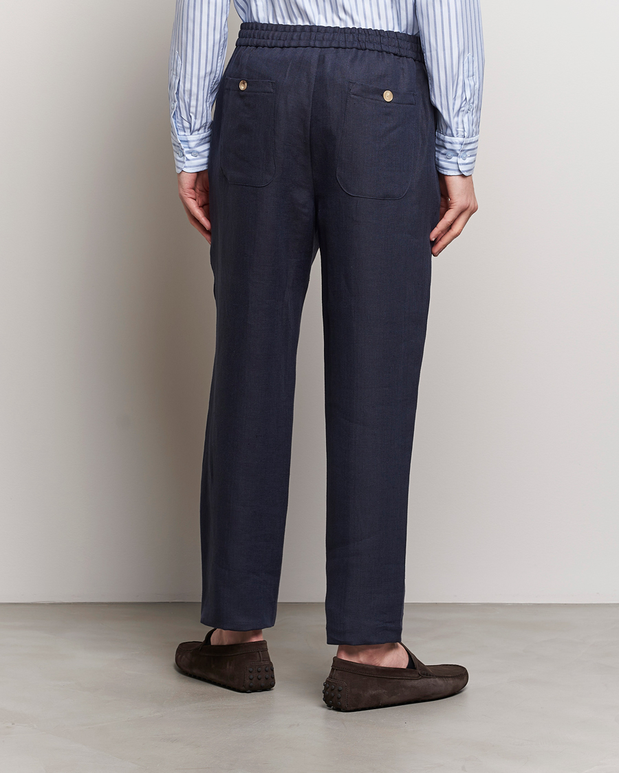 Homme | Pantalons | Etro | Linen Drawstring Trousers Navy