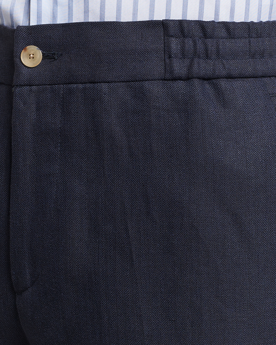 Homme | Pantalons | Etro | Linen Drawstring Trousers Navy