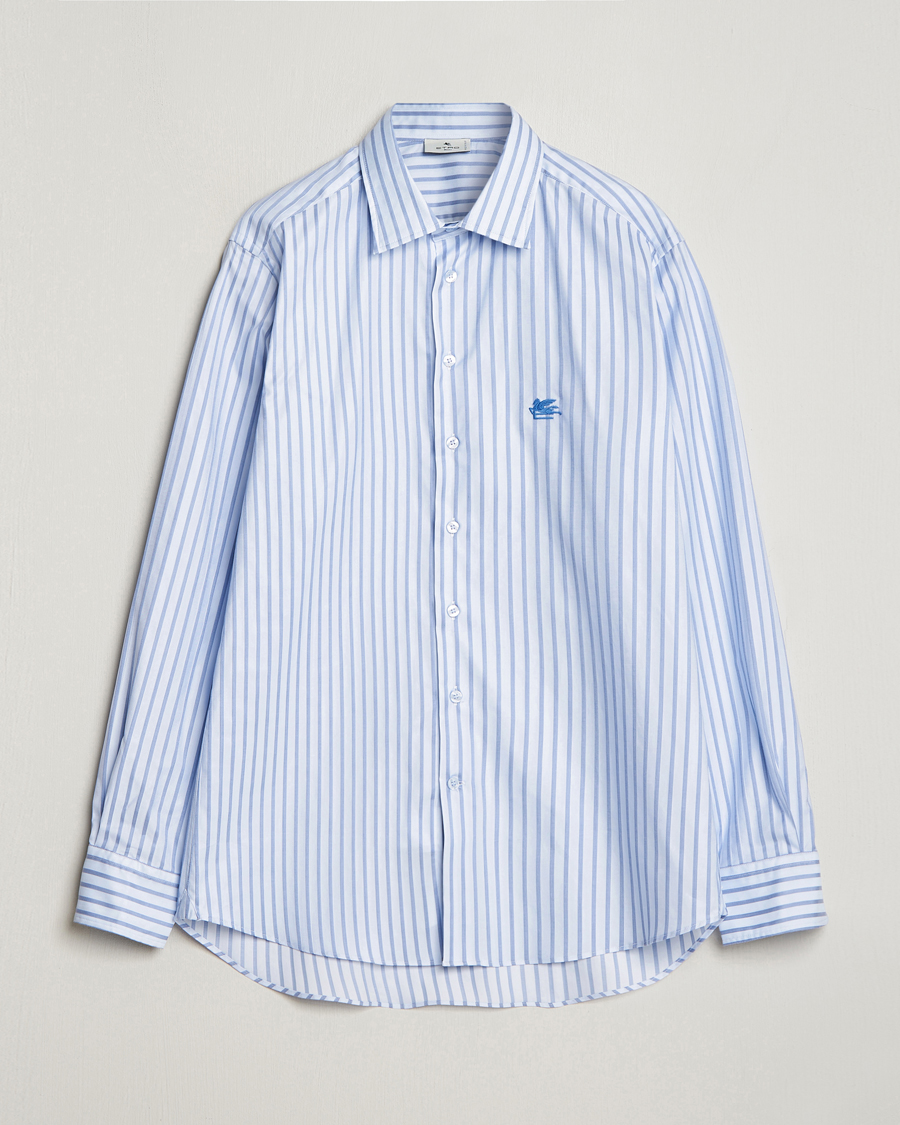 Homme | Chemises | Etro | Slim Fit Striped Cotton Shirt Light Blue