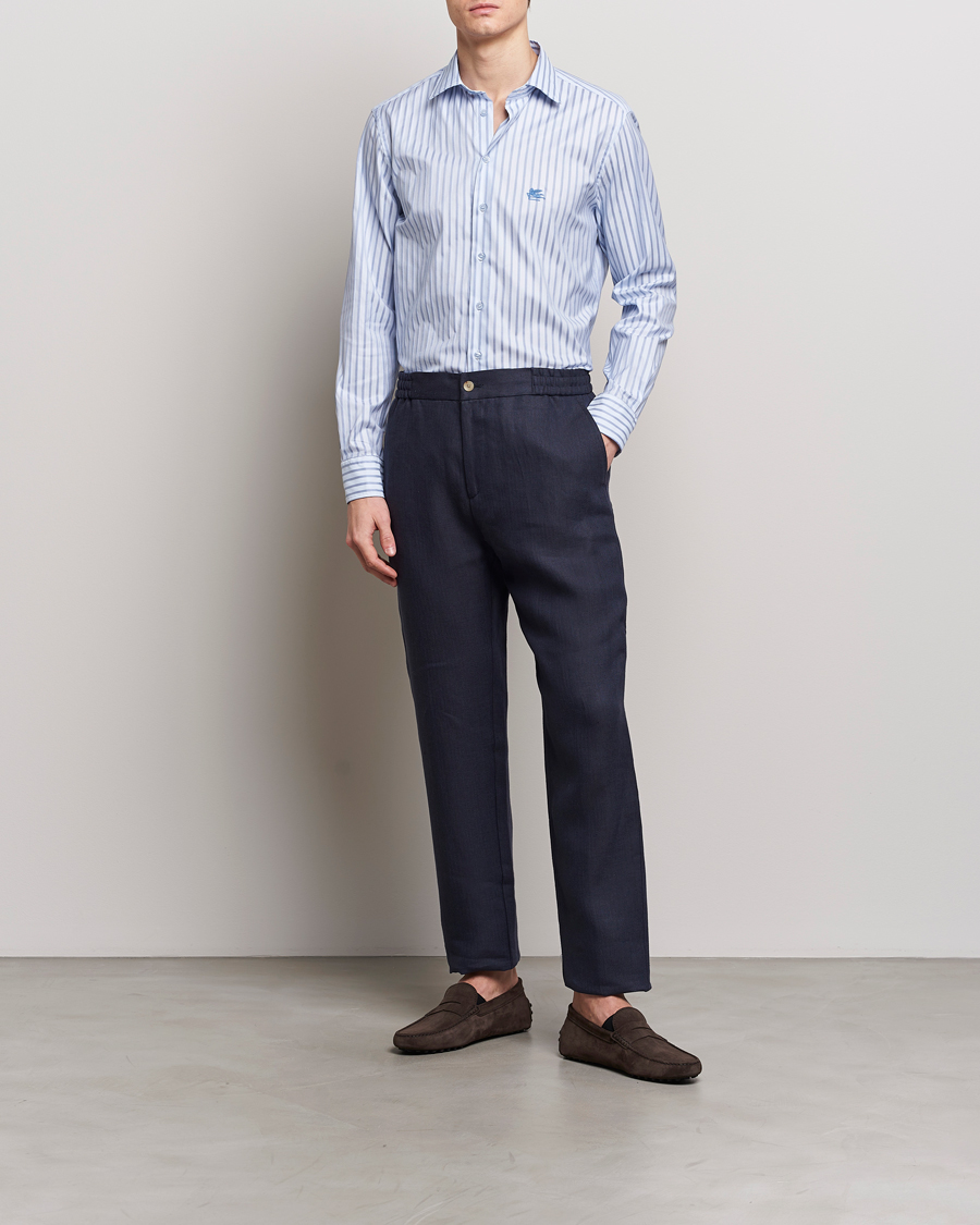 Homme | Chemises | Etro | Slim Fit Striped Cotton Shirt Light Blue