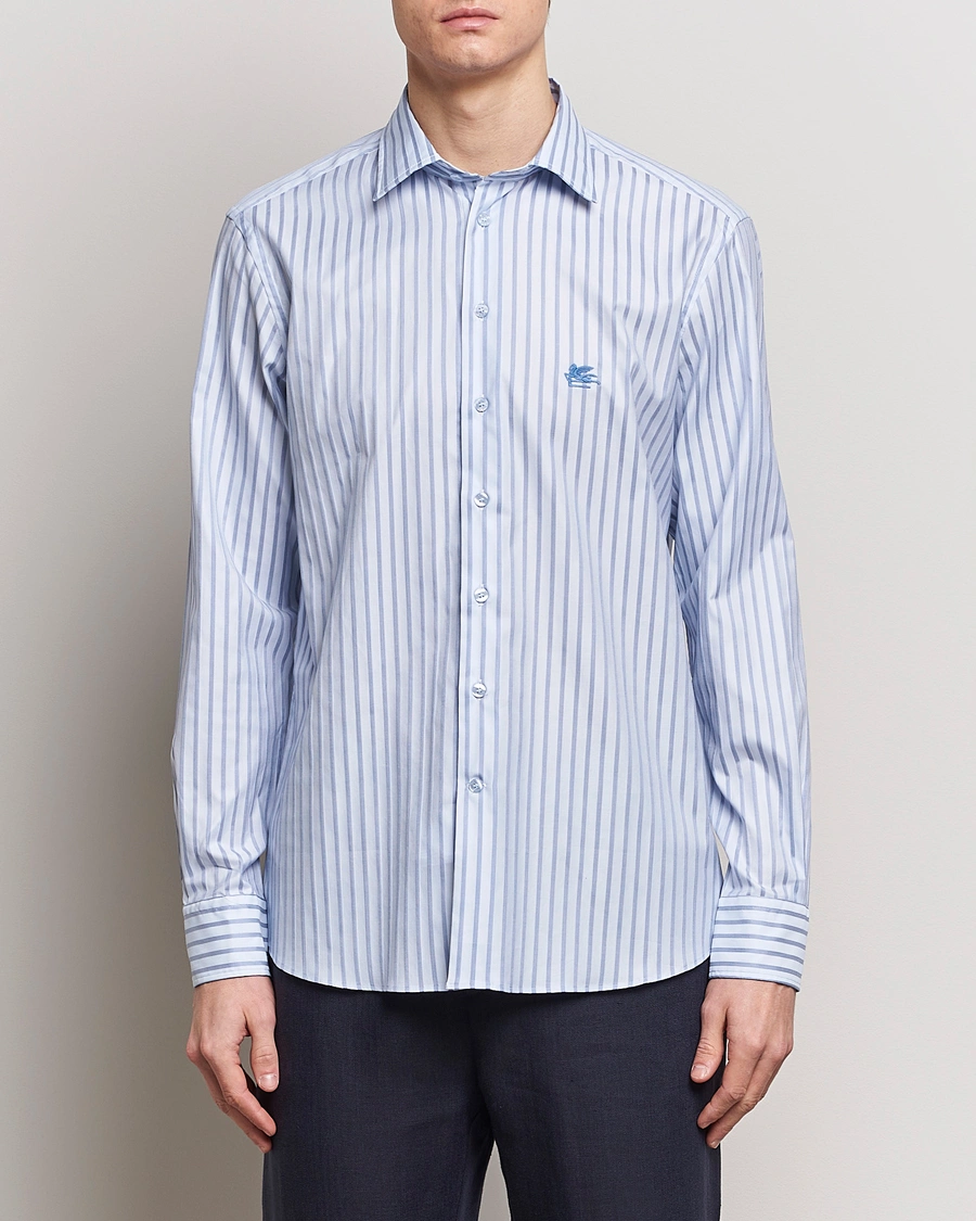 Homme |  | Etro | Slim Fit Striped Cotton Shirt Light Blue