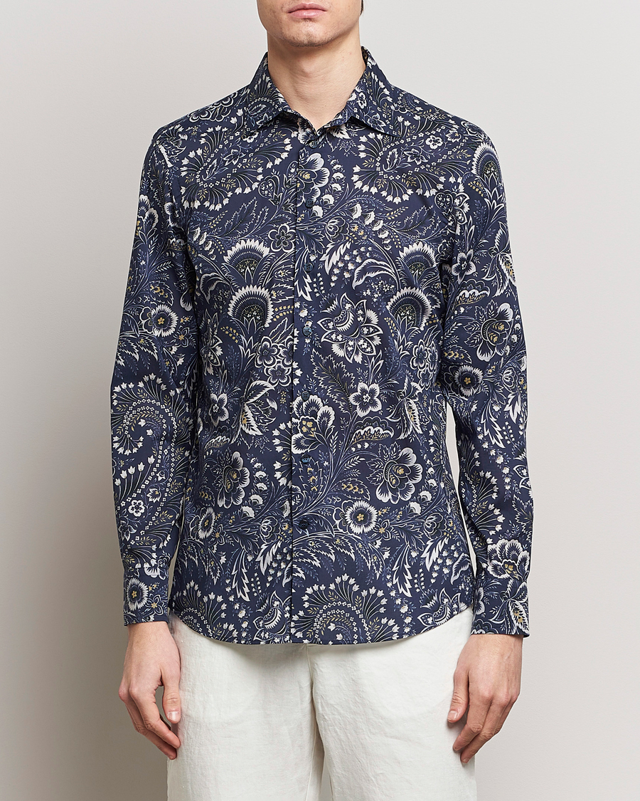 Homme | Chemises Décontractées | Etro | Slim Fit Floral Print Shirt Navy