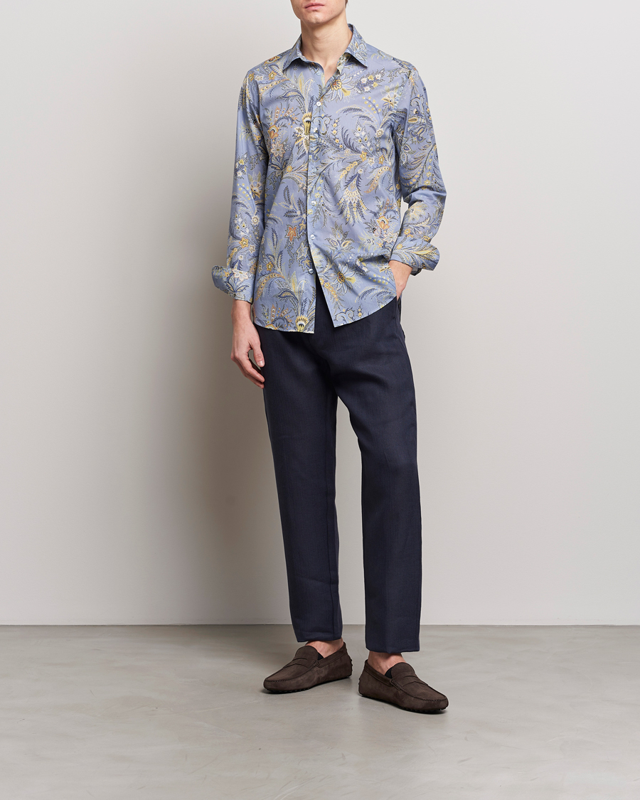 Homme | Chemises | Etro | Slim Fit Floral Print Shirt Azzurro