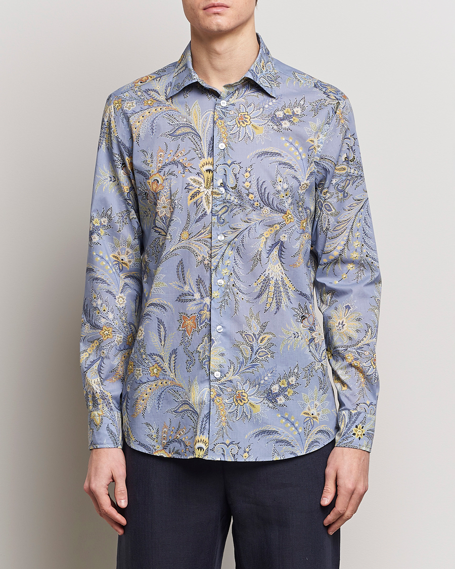 Homme | Italian Department | Etro | Slim Fit Floral Print Shirt Azzurro