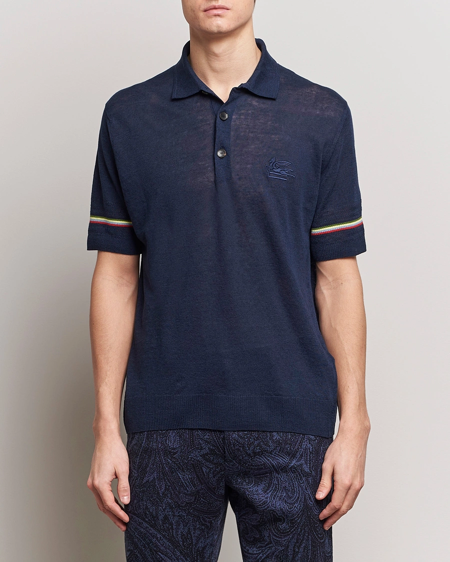Homme | Etro | Etro | Knitted Cotton/Linen Polo Navy