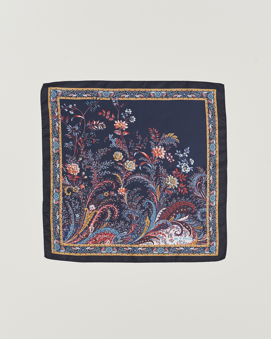 Homme | Etro Printed Silk Pocket Square Navy | Etro | Printed Silk Pocket Square Navy
